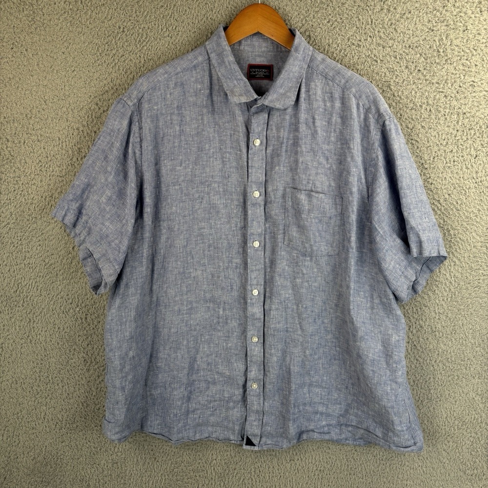 UNTUCKit Button Shirt Mens 2XL Light Blue 100% Linen Relaxed Fit Wrinkle Resist
